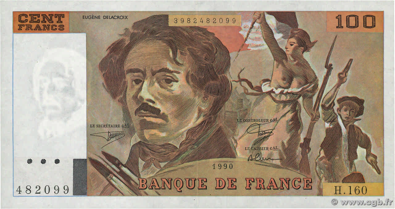 100 Francs DELACROIX imprimé en continu FRANCE 1990 F.69bis.02b XF