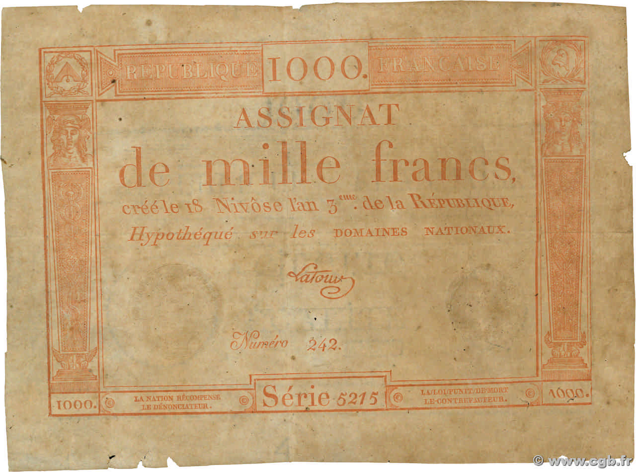 1000 Francs FRANCIA 1795 Ass.50a MB