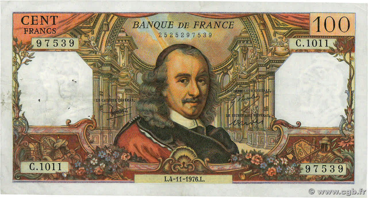 100 Francs CORNEILLE FRANCE 1976 F.65.55 TTB