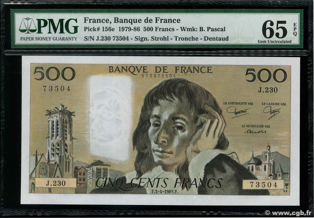 500 Francs PASCAL FRANCE 1985 F.71.33 UNC