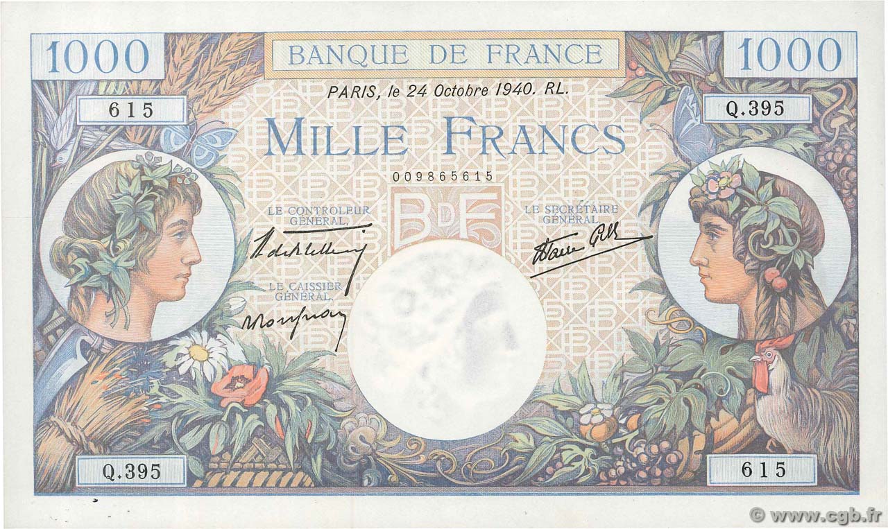 1000 Francs COMMERCE ET INDUSTRIE FRANCE 1940 F.39.01 SUP+
