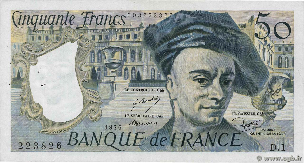 50 Francs QUENTIN DE LA TOUR FRANCE  1976 F.67.01 VF
