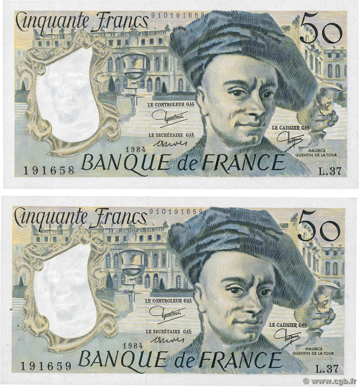 50 Francs QUENTIN DE LA TOUR Consécutifs FRANCIA  1984 F.67.10 SC+