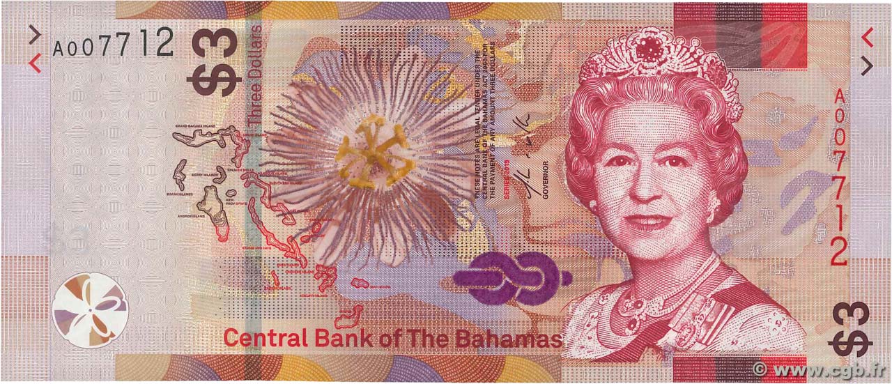 3 Dollars BAHAMAS  2019 P.78 UNC