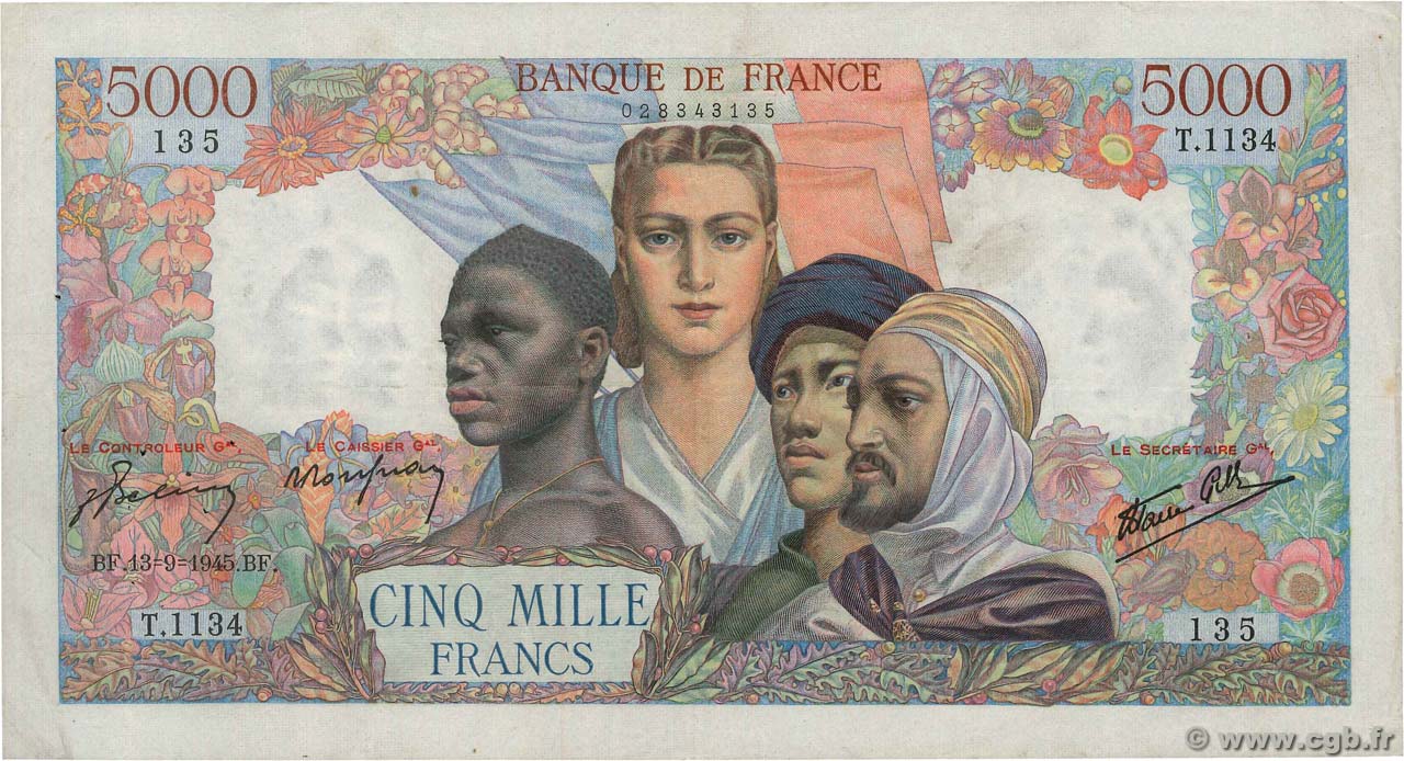 5000 Francs EMPIRE FRANÇAIS FRANCE 1945 F.47.43 pr.TTB