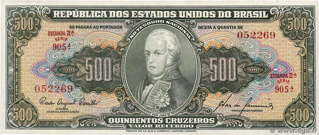 500 Cruzeiros BRÉSIL 1960 P.164d NEUF