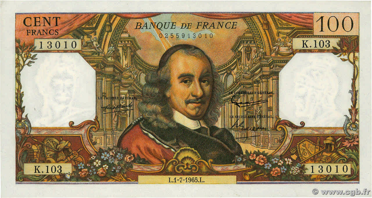 100 Francs CORNEILLE FRANCIA 1965 F.65.08 SPL+