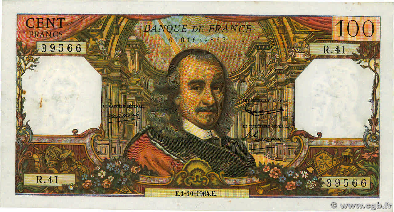 100 Francs CORNEILLE FRANCIA 1964 F.65.04 SPL