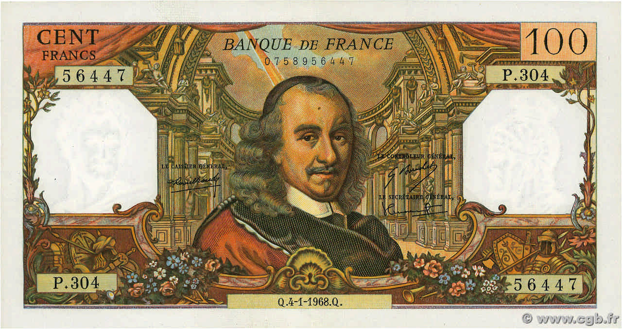 100 Francs CORNEILLE FRANCIA 1968 F.65.20 SPL+