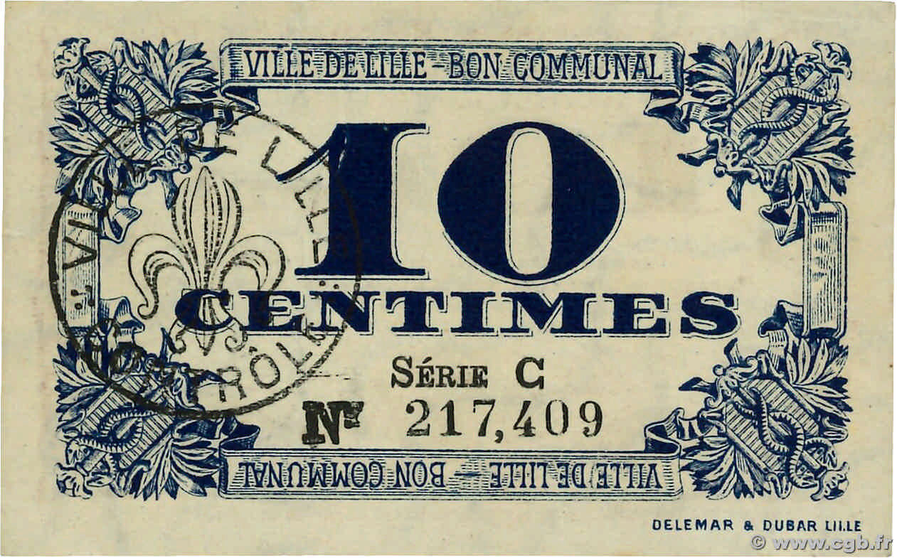 10 Centimes FRANCE regionalismo e varie Lille 1917 JP.59-1632 SPL