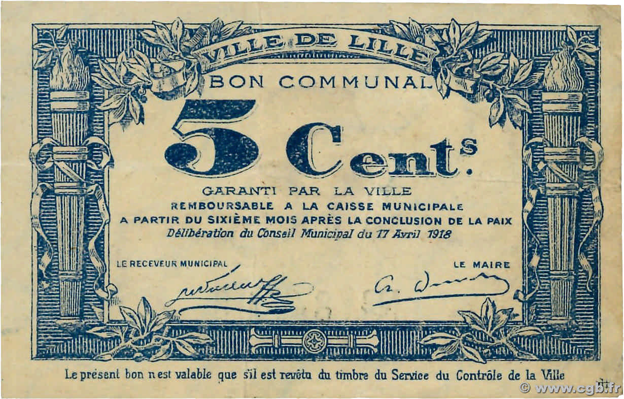 5 Centimes FRANCE regionalismo e varie Lille 1918 JP.59-1656 BB