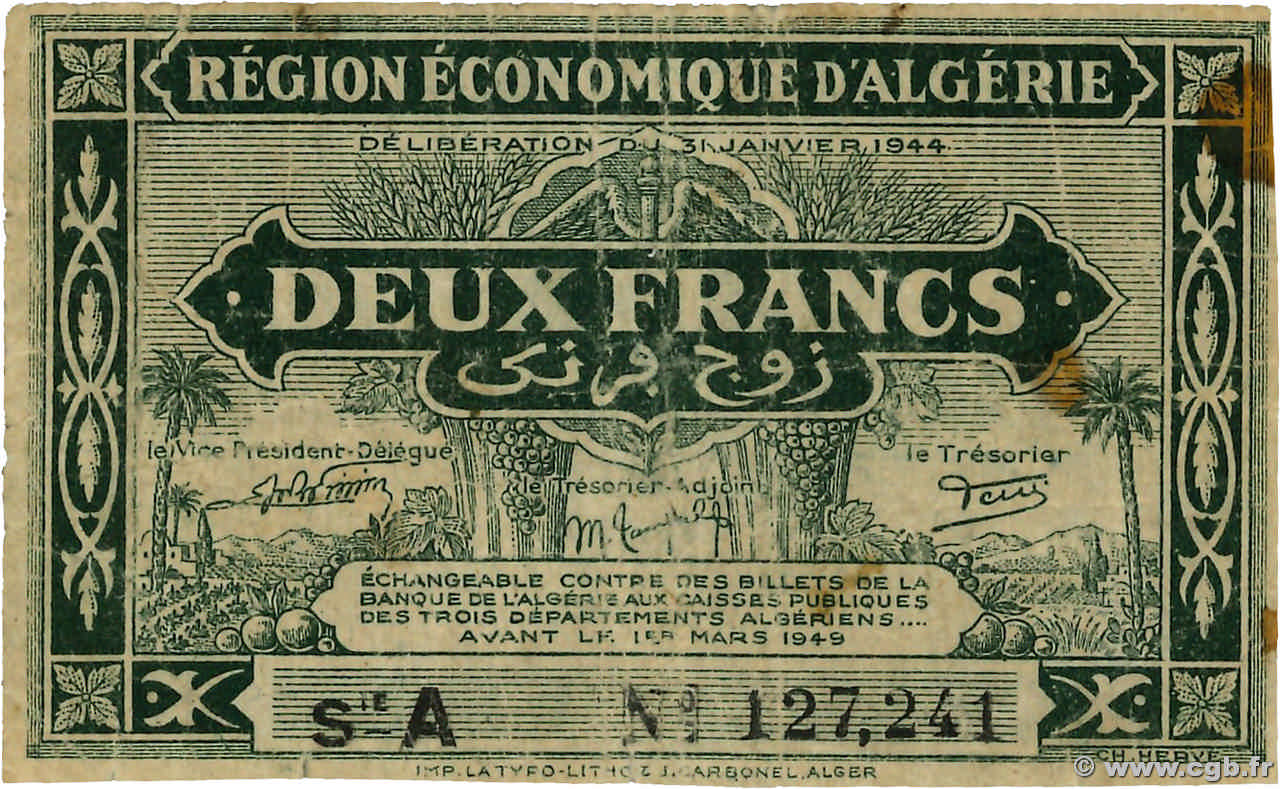 2 Francs ALGERIA 1944 P.099a B