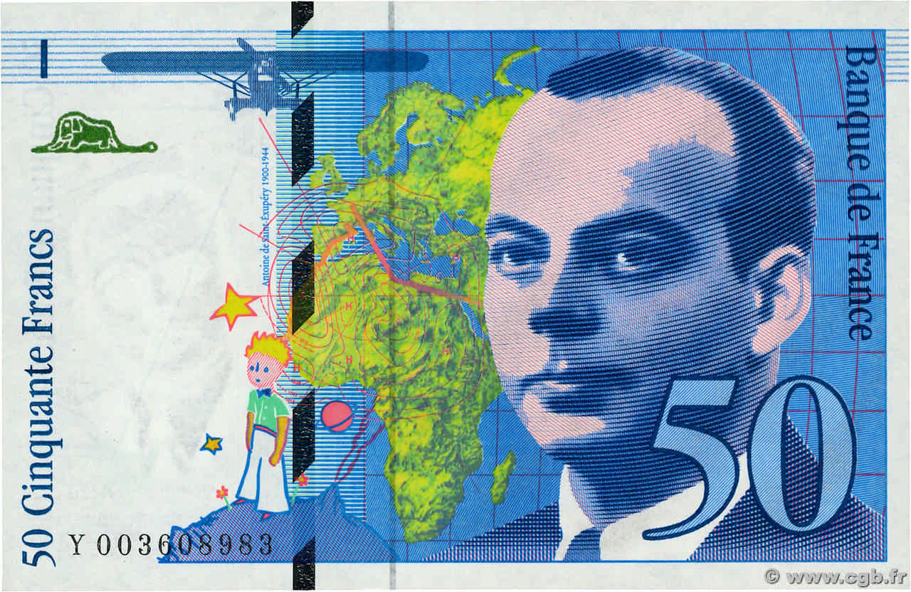 50 Francs SAINT-EXUPÉRY FRANCIA 1992 F.72.01b q.FDC