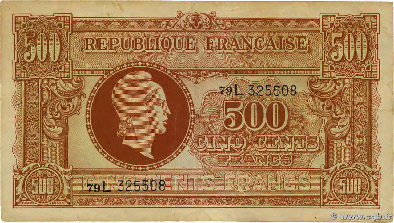500 Francs MARIANNE fabrication anglaise FRANCIA 1945 VF.11.01 MB