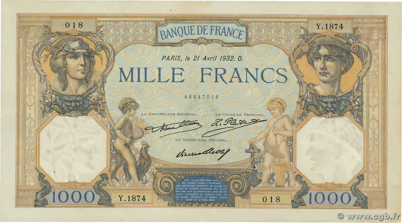 1000 Francs CÉRÈS ET MERCURE FRANCIA 1932 F.37.07 q.SPL