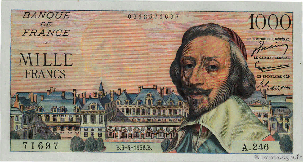 1000 Francs RICHELIEU FRANCE 1956 F.42.20 pr.NEUF