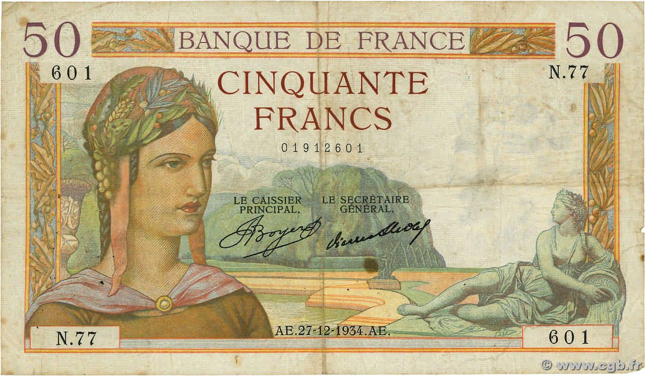 50 Francs CÉRÈS FRANCE  1934 F.17.02 B+