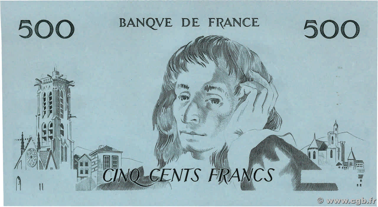 500 Francs PASCAL Épreuve FRANCE 1968 F.71.00Ec SUP