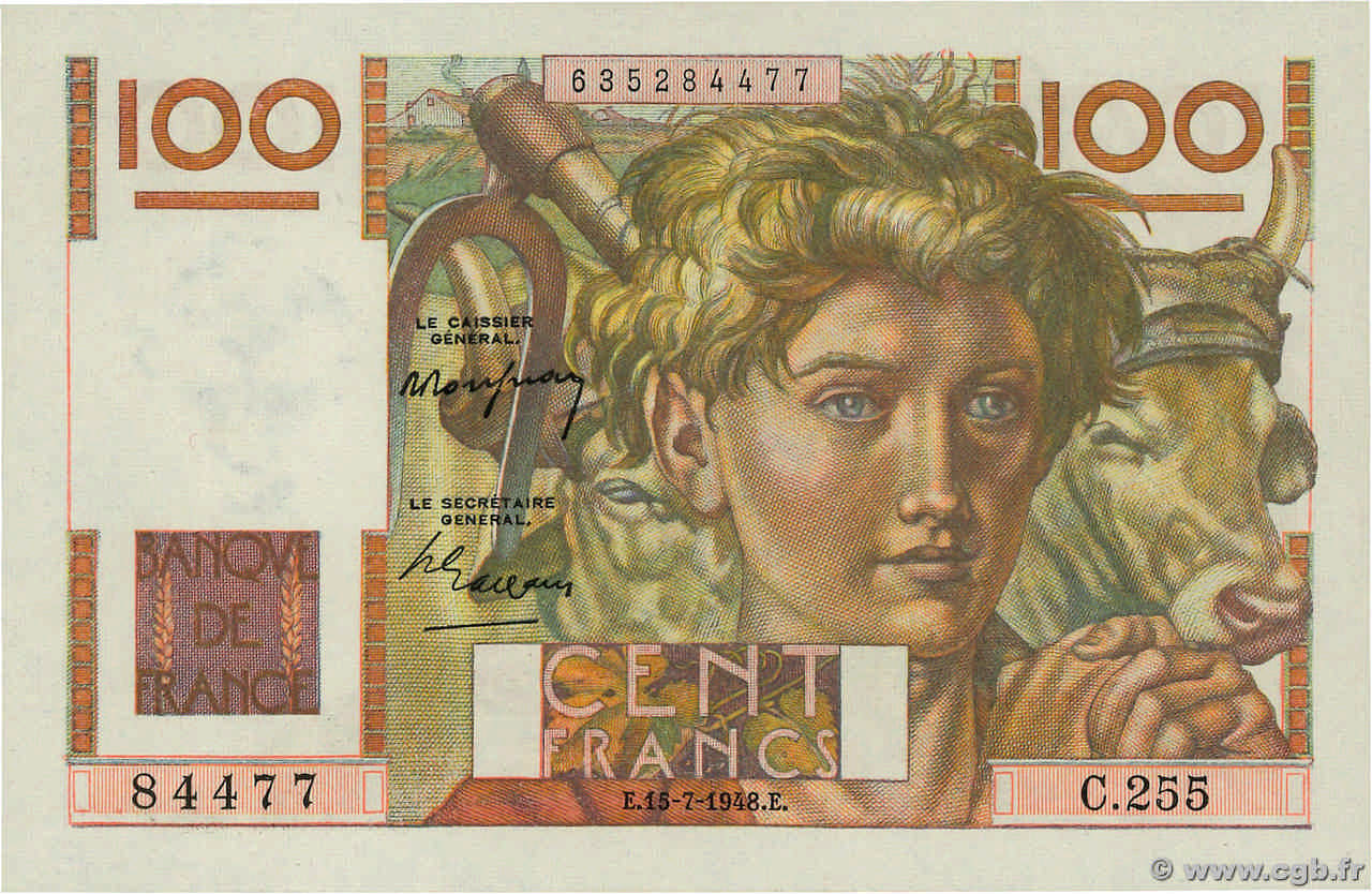 100 Francs JEUNE PAYSAN FRANKREICH  1948 F.28.19 fST
