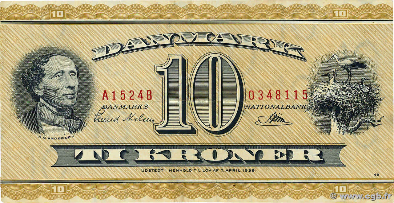 10 Kroner DENMARK 1952 P.043d VF