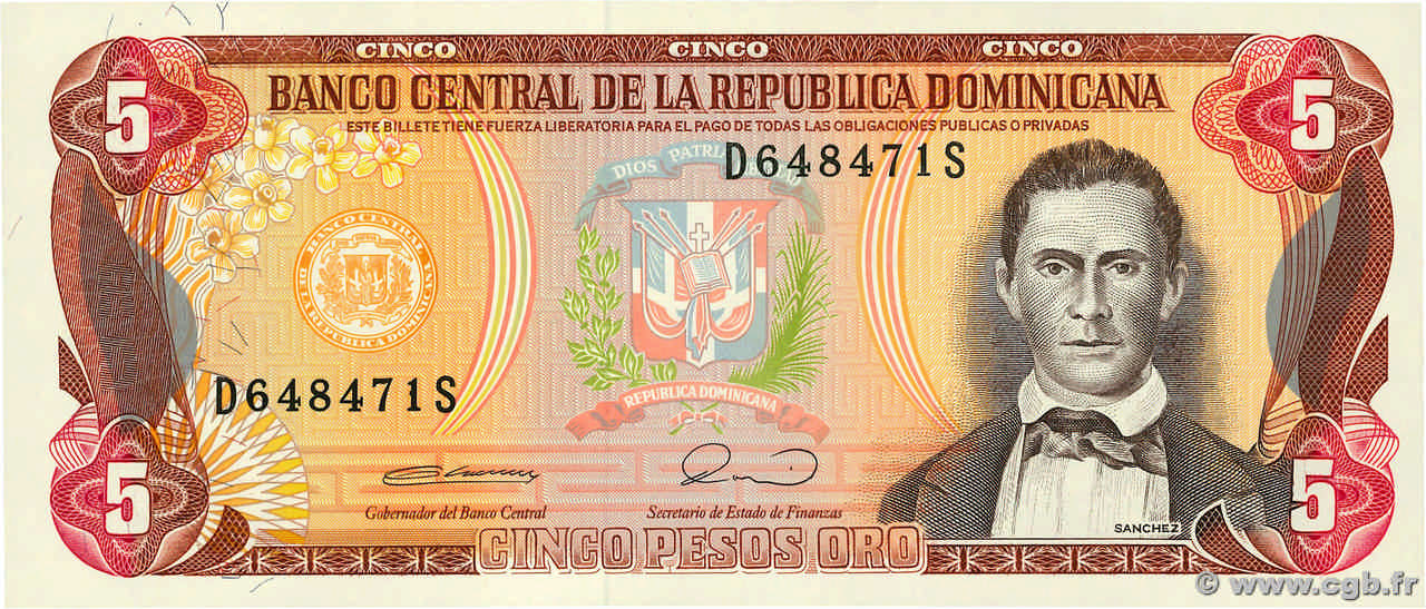 5 Pesos Oro RÉPUBLIQUE DOMINICAINE  1990 P.131 NEUF