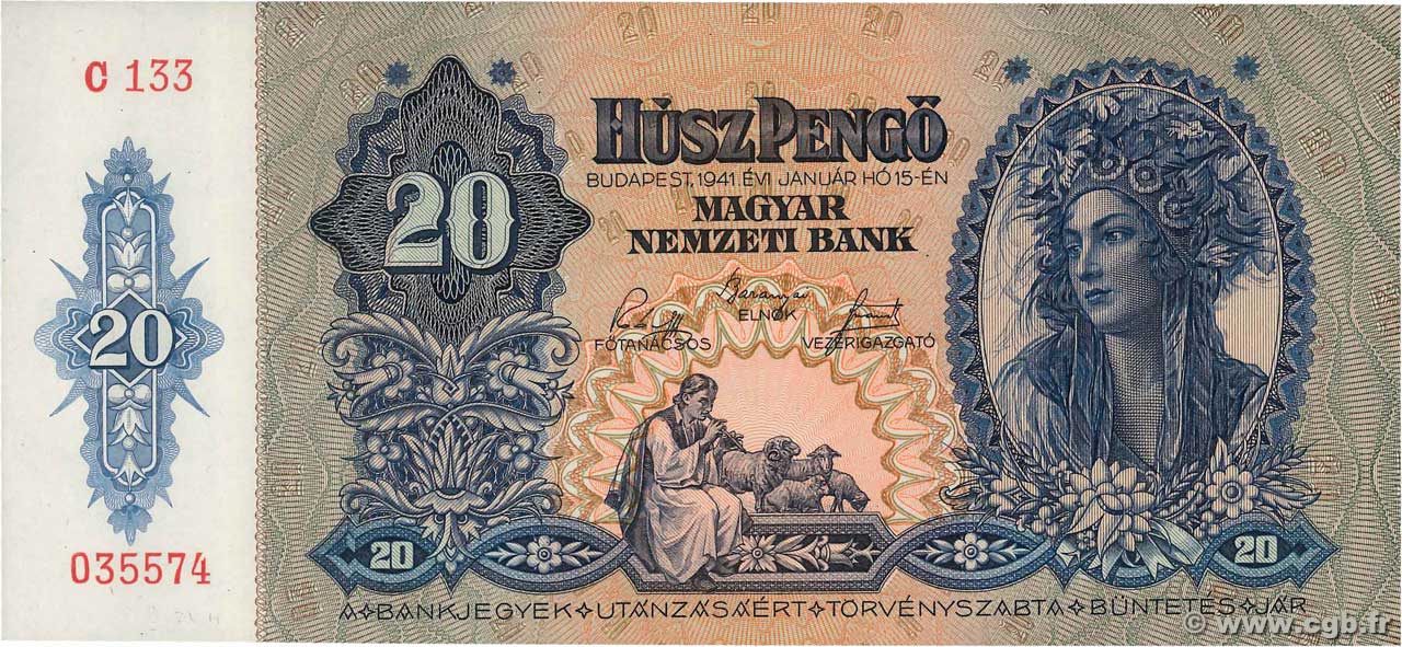 20 Pengö HONGRIE 1941 P.109 pr.NEUF