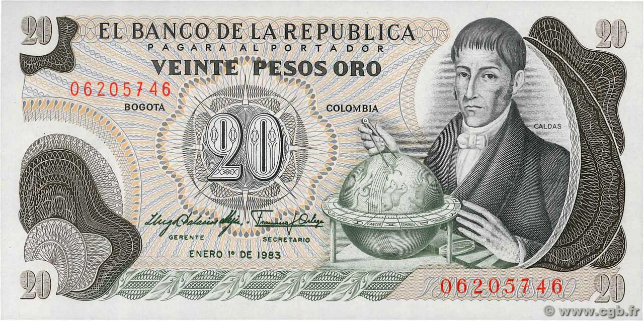 20 Pesos Oro COLOMBIE  1983 P.409d NEUF