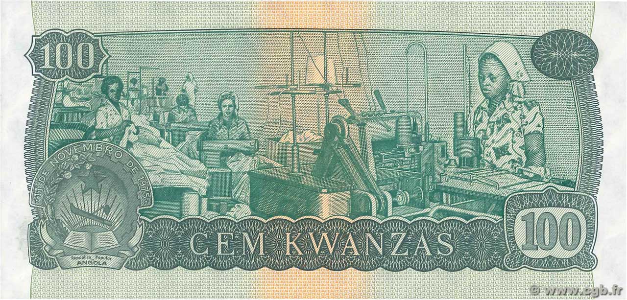 100 Kwanzas ANGOLA 1976 P 111a B86 0487 Banknotes