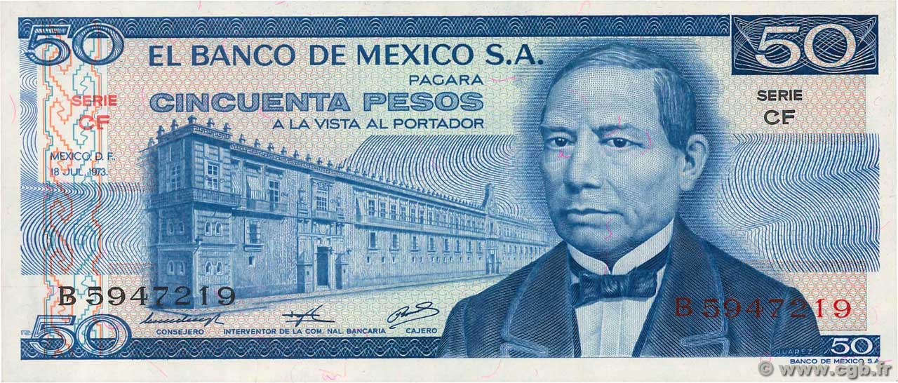 50 Pesos MEXICO  1973 P.065a UNC