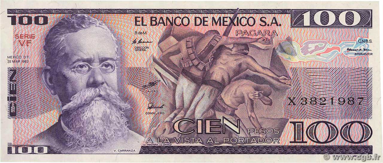 100 Pesos MEXICO  1982 P.074c ST