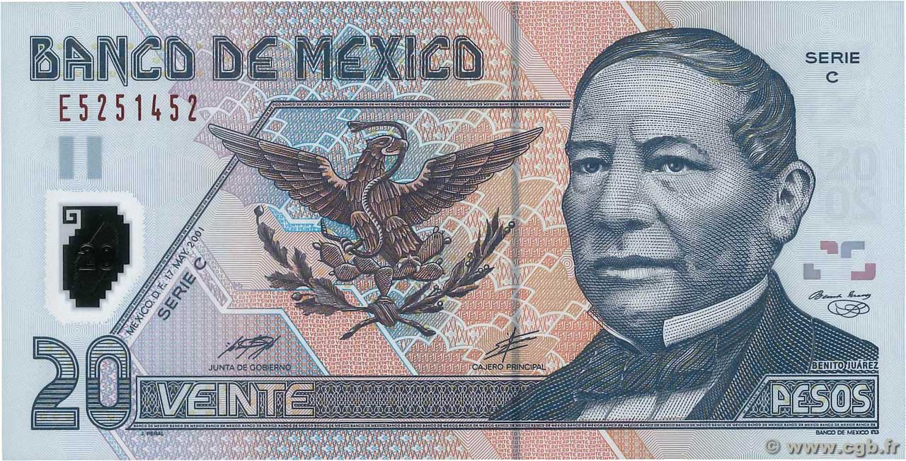 20 Pesos MEXICO  2001 P.116a UNC