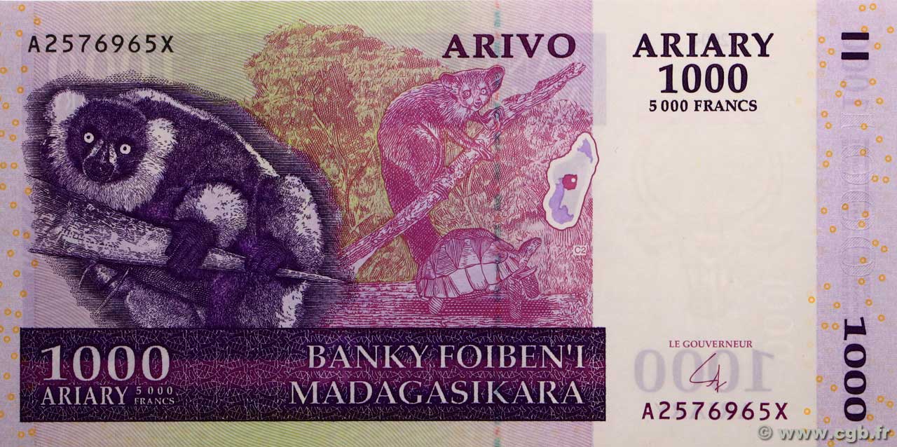 5000 Francs - 1000 Ariary MADAGASCAR  2004 P.089b SC