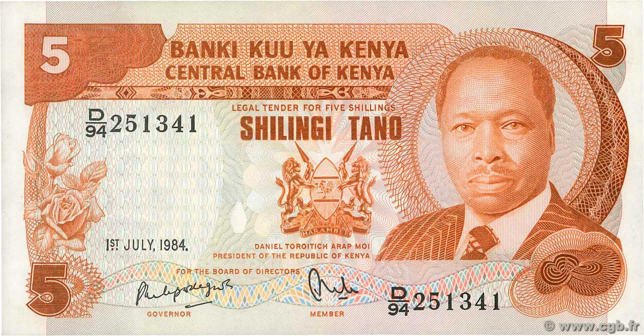 5 Shillings KENYA  1984 P.19c UNC