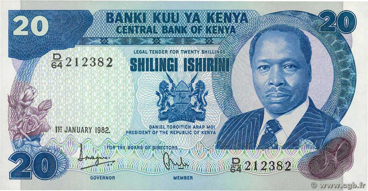 20 Shillings KENYA  1982 P.21b AU