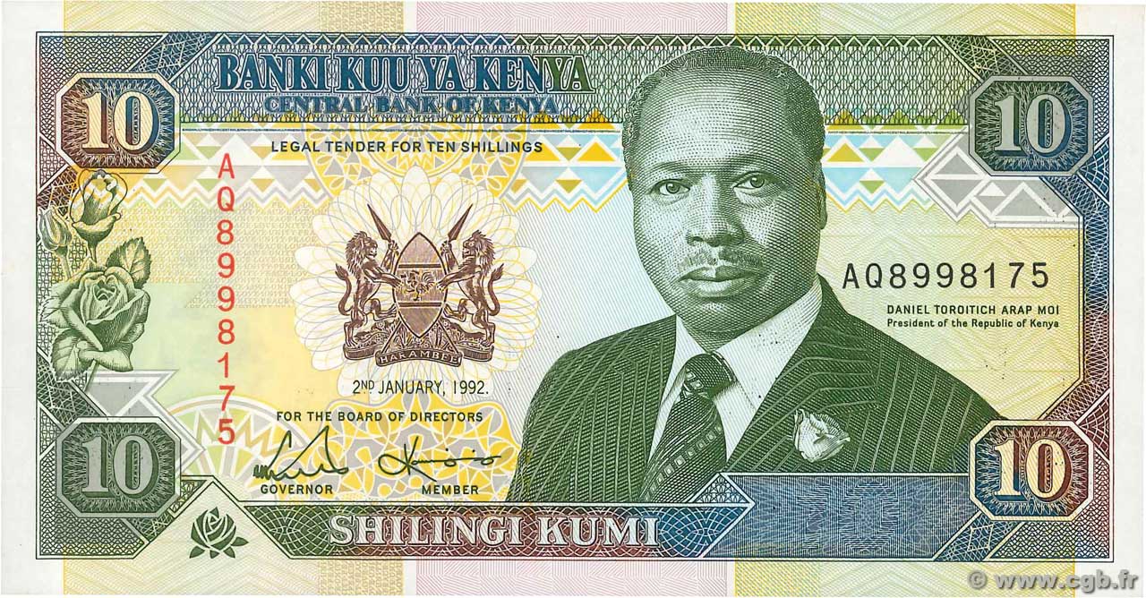 10 Shillings KENYA  1992 P.24d UNC