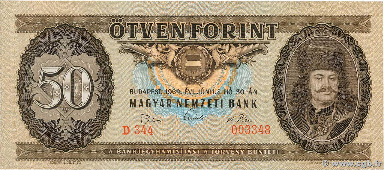 50 Forint HUNGARY  1969 P.170b AU
