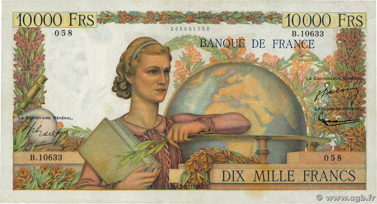10000 Francs GÉNIE FRANÇAIS FRANCE  1956 F.50.79 TB+