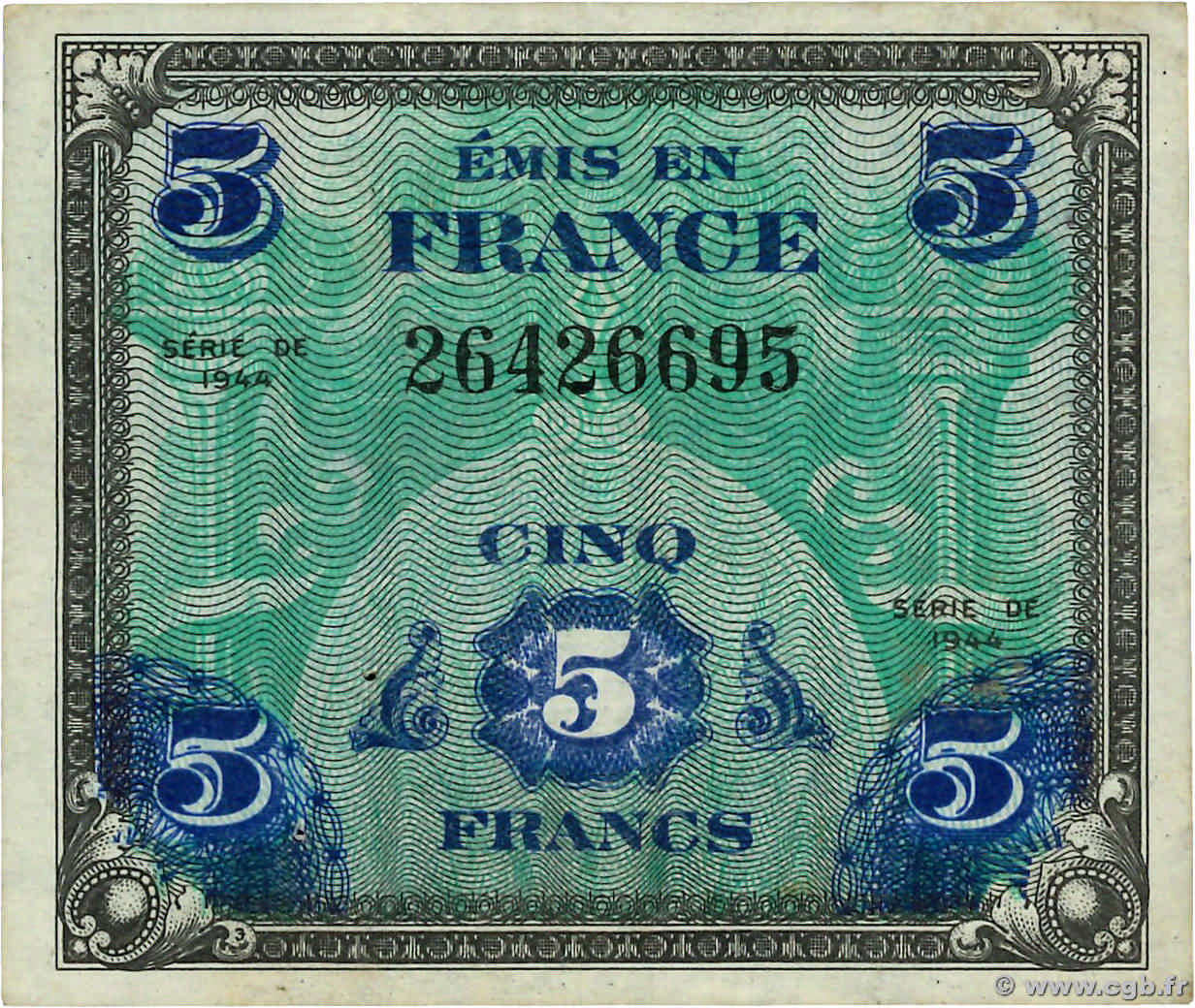 5 Francs DRAPEAU FRANCE  1944 VF.17.01 TTB