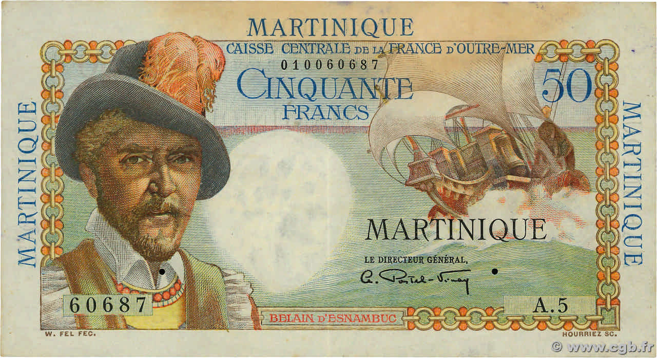 50 Francs Belain d Esnambuc MARTINIQUE  1946 P.30a VF