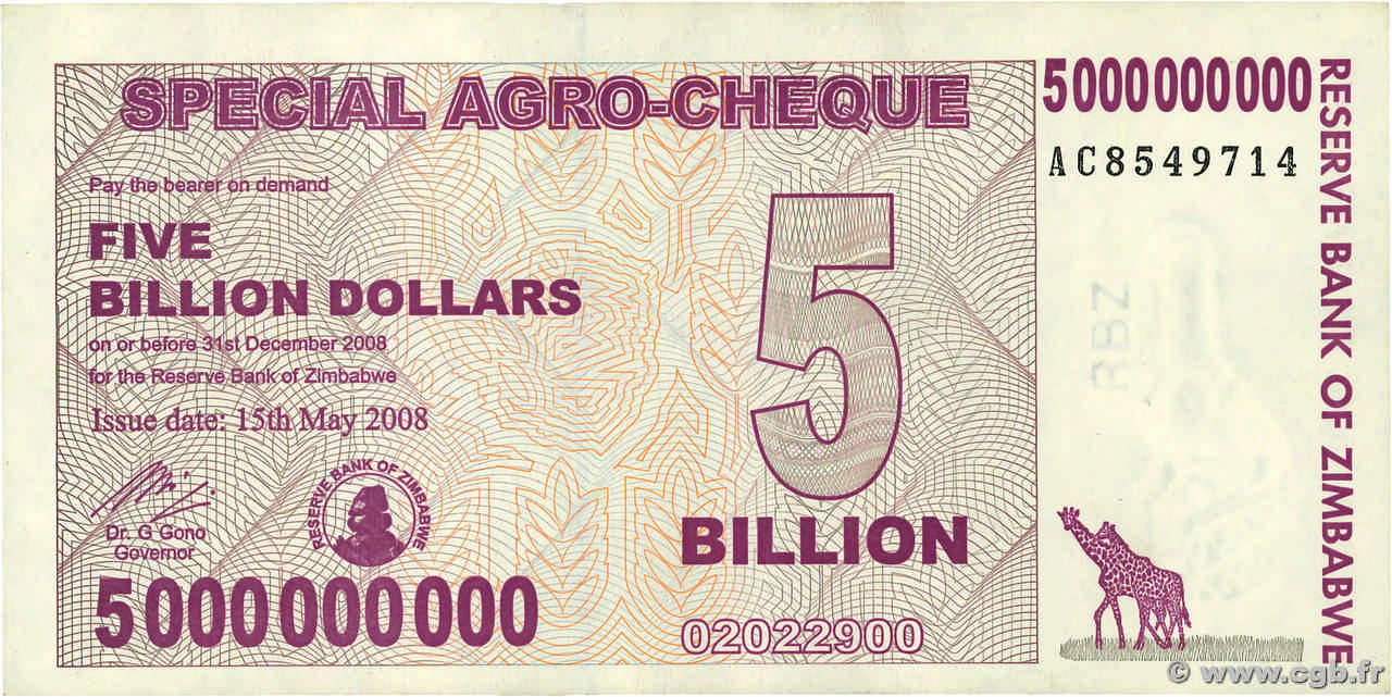 5 Billion Dollars ZIMBABWE  2008 P.61 SUP