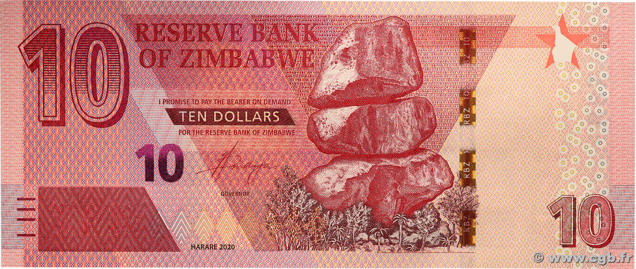10 Dollars ZIMBABWE  2020 P.103 UNC