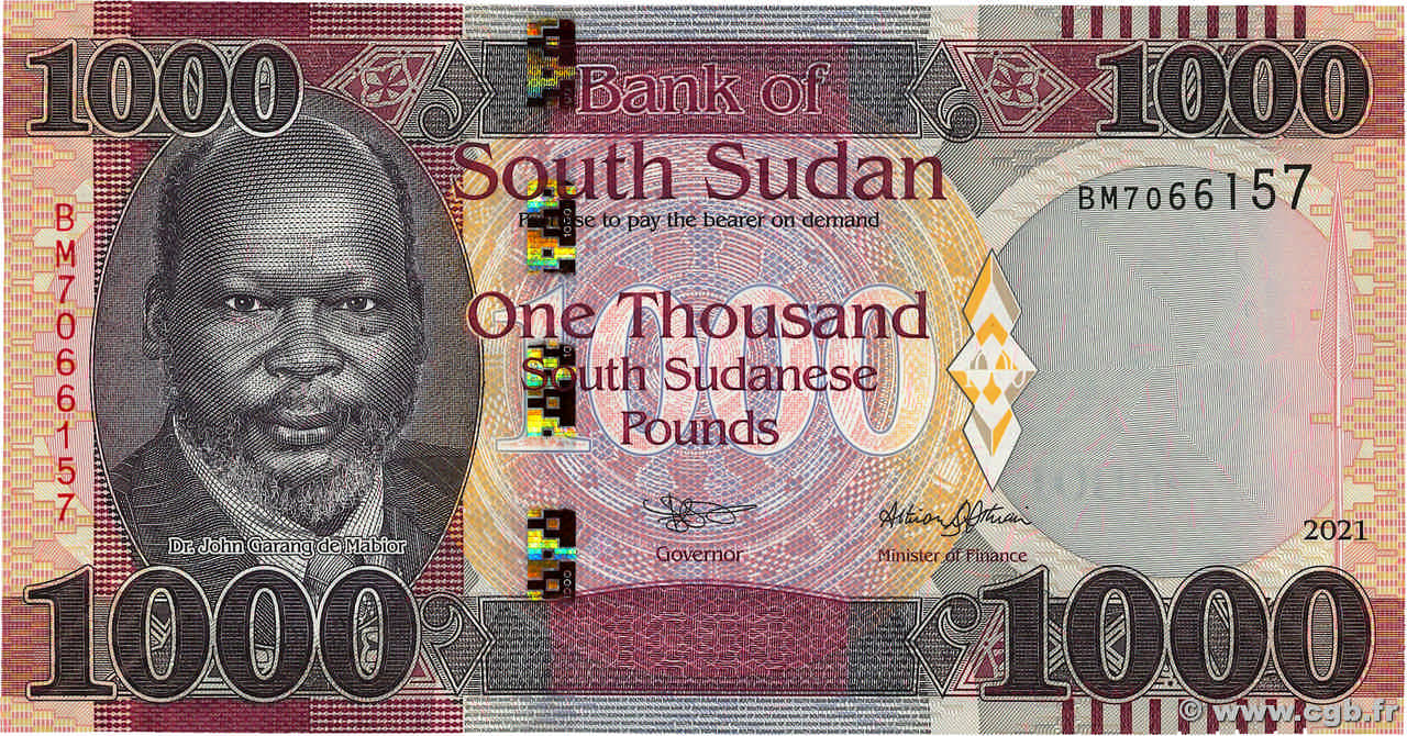 1000 Pounds SUDAN DEL SUD  2021 P.17 FDC