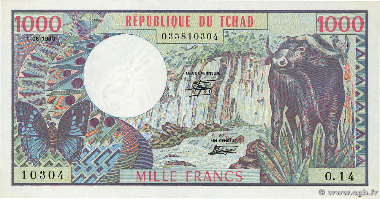 1000 Francs CHAD  1980 P.07 UNC-