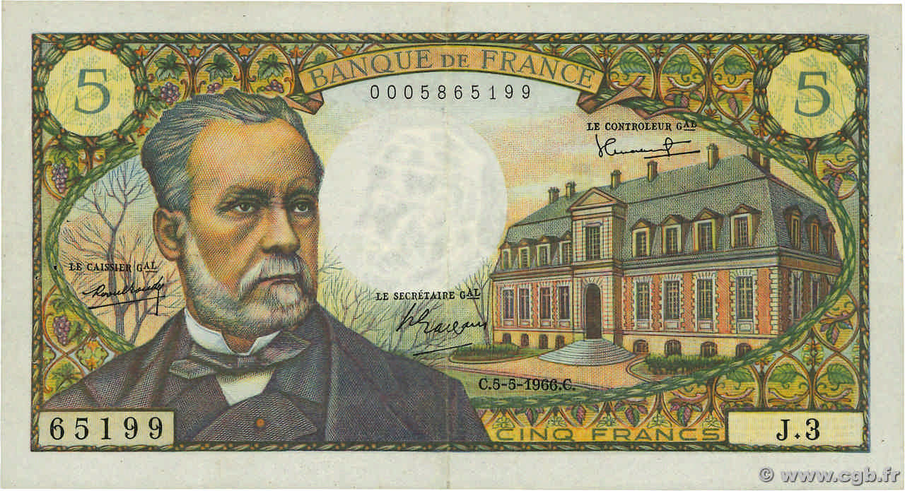 5 Francs PASTEUR FRANCE  1966 F.61.01 TTB
