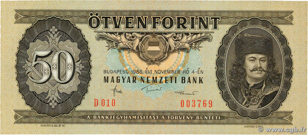 50 Forint HONGRIE  1986 P.170g pr.NEUF