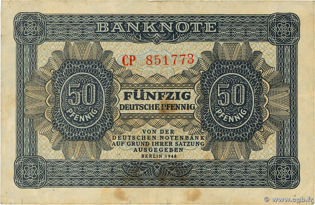 50 Deutsche Pfennige ALLEMAGNE RÉPUBLIQUE DÉMOCRATIQUE  1948 P.08a TB+