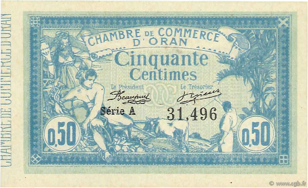 50 Centimes ALGÉRIE Oran 1915 JP.141.01 SPL