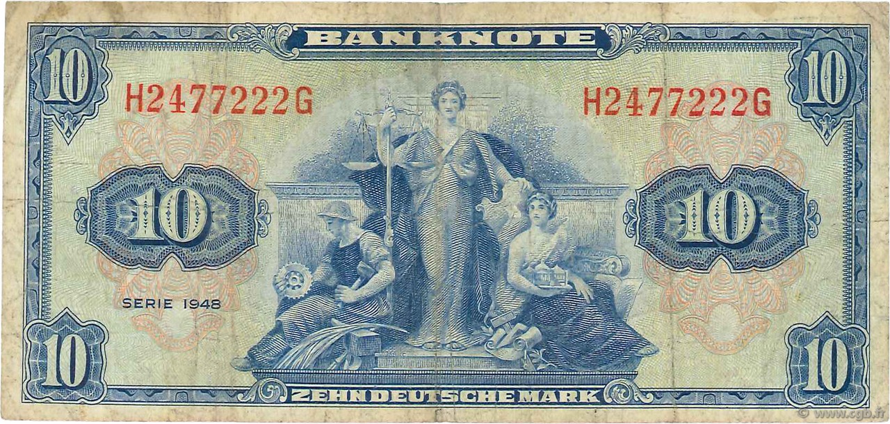 10 Deutsche Mark ALLEMAGNE FÉDÉRALE  1948 P.05a TB