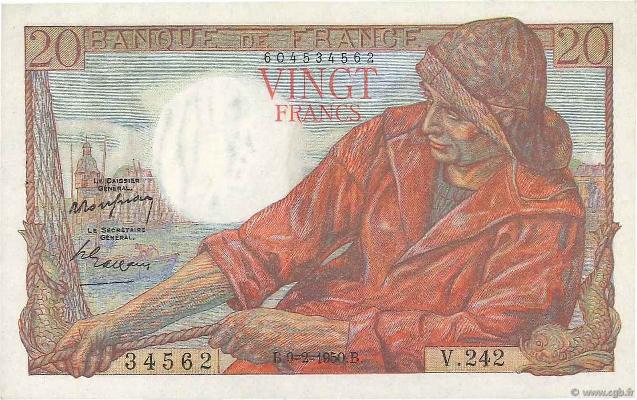 20 Francs PÊCHEUR FRANCE  1950 F.13.17 SUP+ à SPL