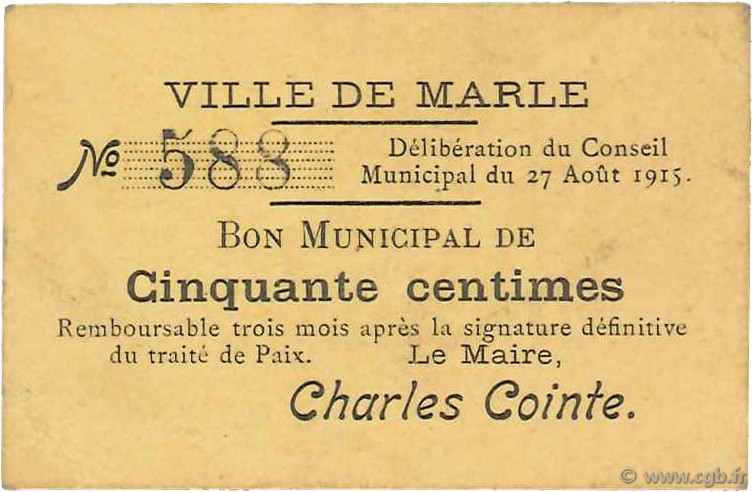 50 Centimes FRANCE régionalisme et divers  1915 JP.02-2650 TTB